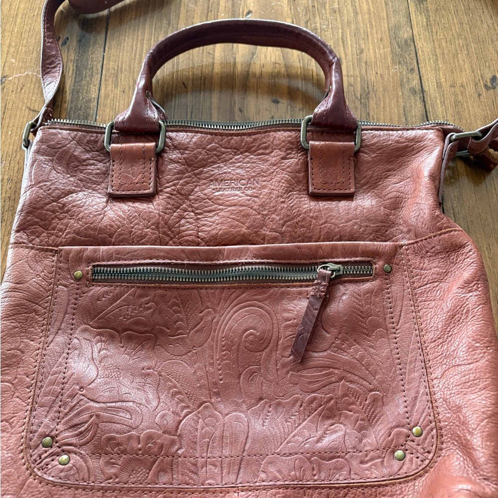 American West Embossed Leather Shoulder Bag - Rich Brown